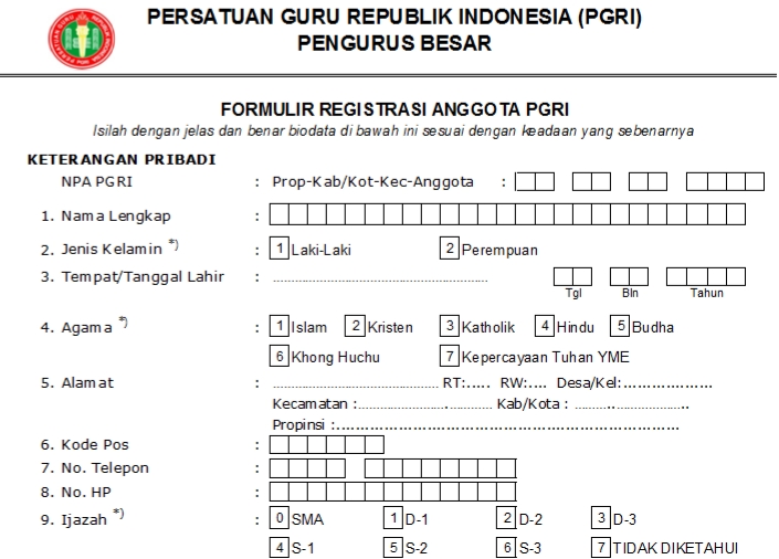 Pendaftaran PGRI Sandai - Persatuan Guru Republik Indonesia Cabang Sandai